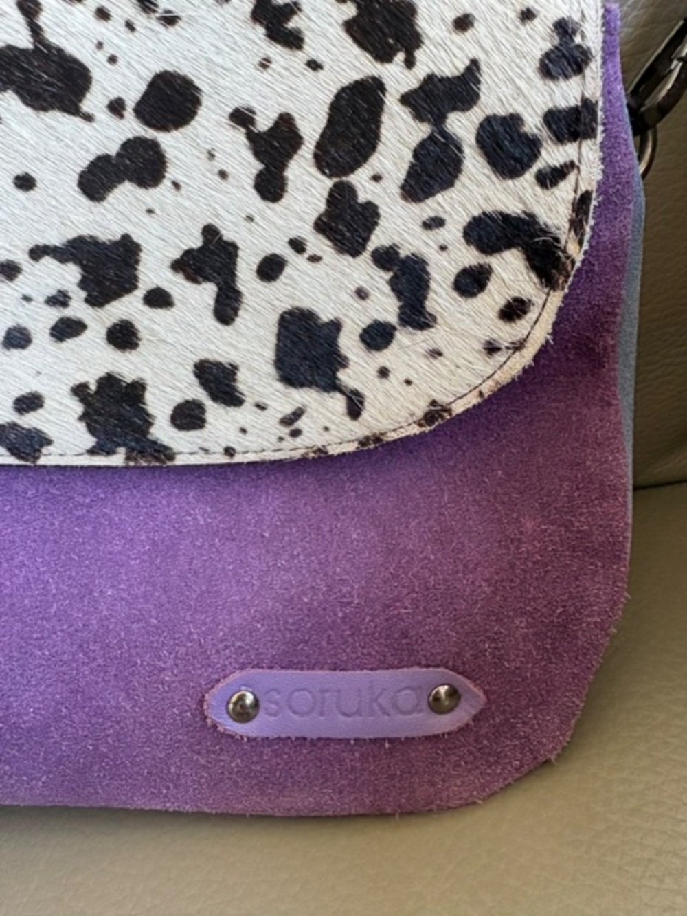 SORUKA small Women's suede leather crossbody bag multicolour animal print front - Picture 2 of 16